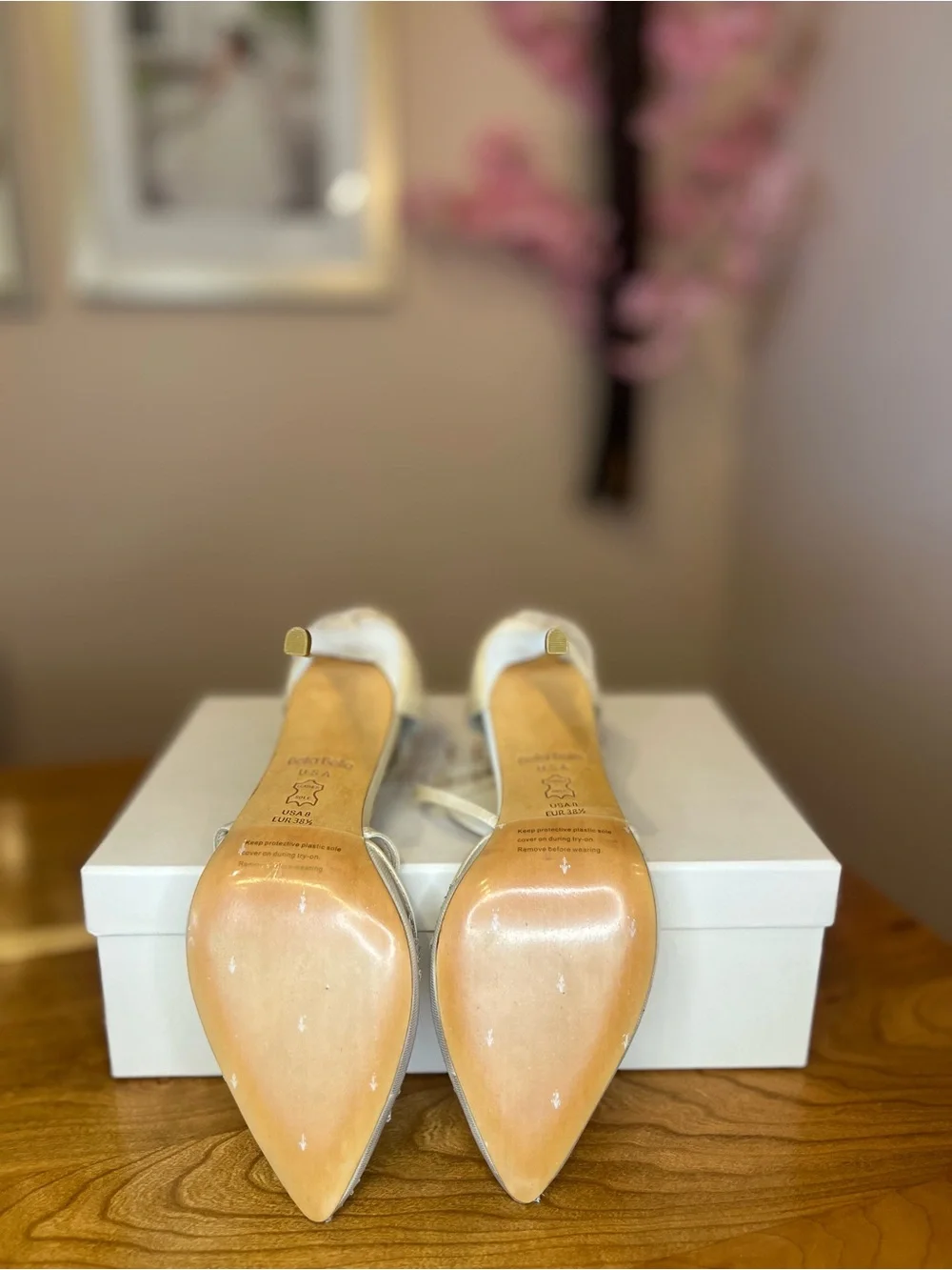 Bella Belle - Mariposa Ivory Lace Embellished Pointed T-Strap Heels - Picture 4 of 5